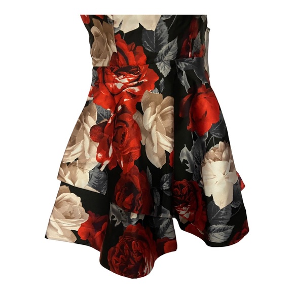 Trixxi Bow Back Rose Print Fit & Flare Sleeveless Cocktail Party Prom Dress - Picture 9 of 16